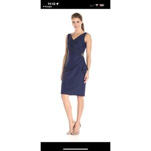 NWOT Alex Evenings Womens Embellished Faux Wrap Compression Dress W/Side Ruching